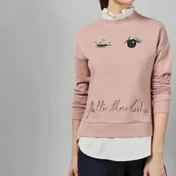 Ted Baker flutter those lashes trendy style pink long sleeve white collar top 1 - Picture 1 of 5